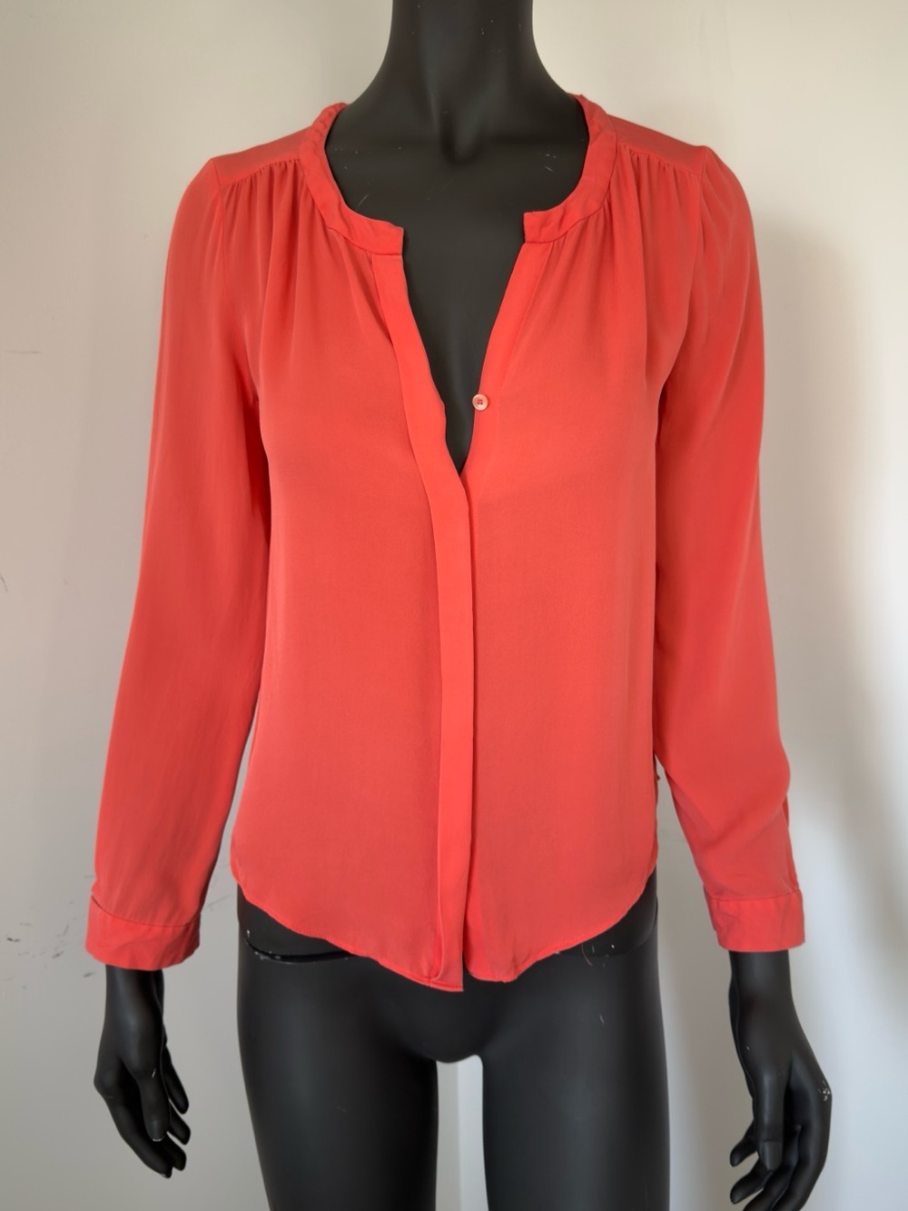 310. Aritzia 100% Silk Babaton Coral Pink Long-Sleeve Blouse
